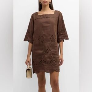 Oroton Brown Eyelet Shift Mini Dress